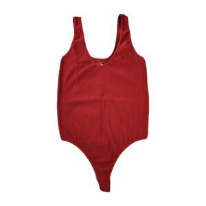 Colsie Red Ribbed Stretch Bodysuit Women’s L Sleeveless Scoop Neck One Piece